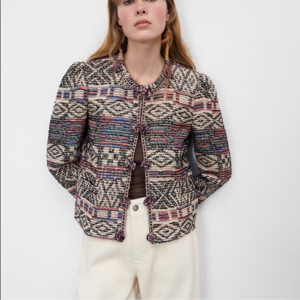 NWT Zara Abstract Tribal Jacquard Blazer Jacket
